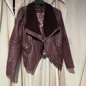 Guess Burgundy Leather Jacket with Fur